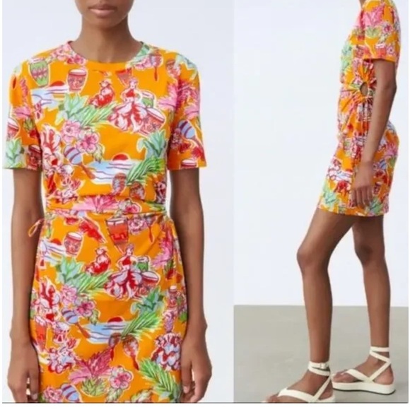 Zara Dresses & Skirts - Zara bright & colorful tropical printed mini dress with side cut outs. Small.
